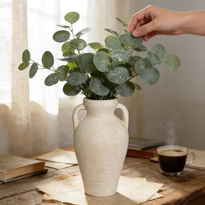 11 Inch Ceramic Vase with Handles, Tall Vase - Image 5