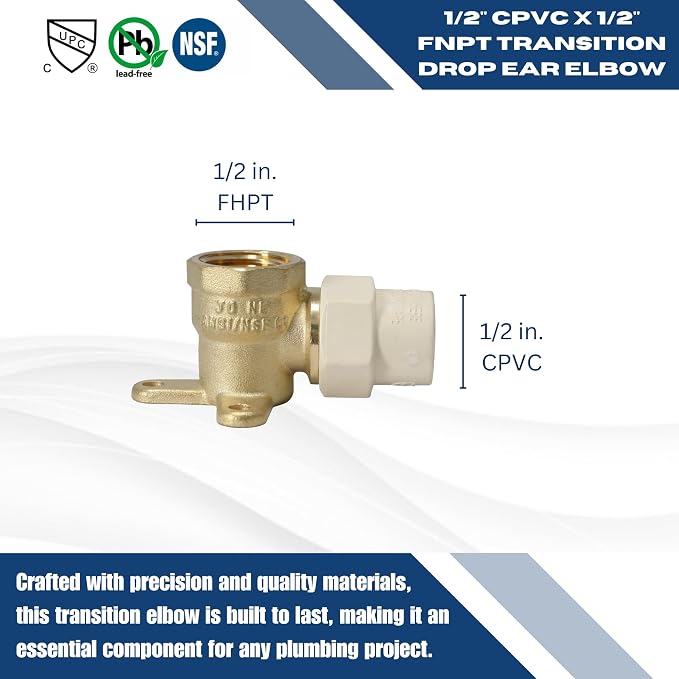 XFITTING 1 Pack 1/2 in Female NPT x 1/2 in CPVC Drop Ear Elbow - Image 4