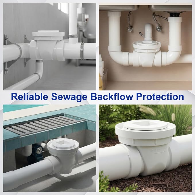 1 Pcs 1-1/2 Inch Backwater Valve White PVC Drain Backflow Preventer - Image 6