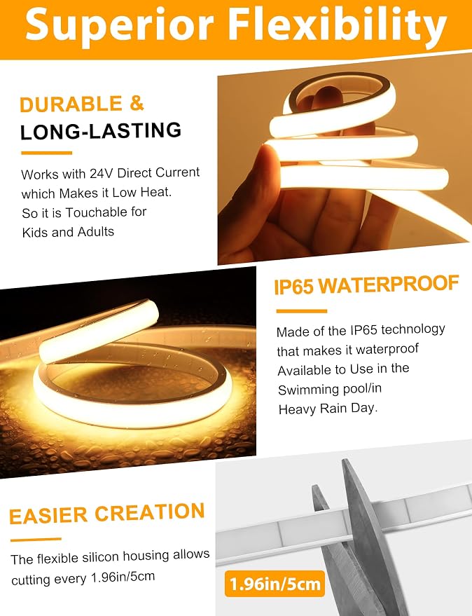 Lamomo COB LED Strip Lights Pro, 16.4Ft Warm White Dimmable Self-Adhesive Led - Image 6