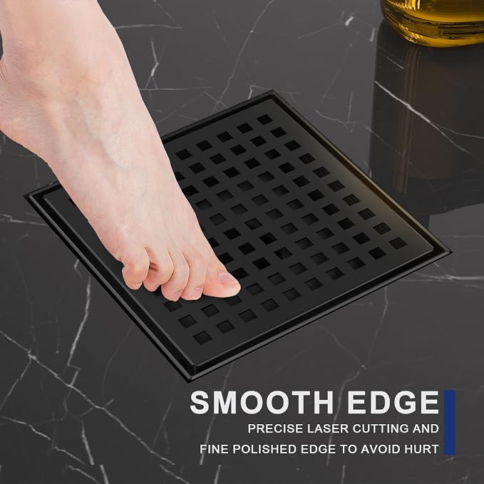 6 Inch Matte Black Square Shower Drain - Image 6