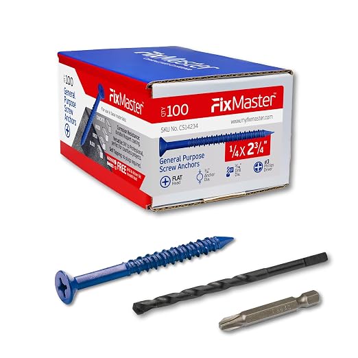 1/4 x 2-3/4" Countersunk Phillips Flat Head Blue Concrete Screw Anchors by Unknown