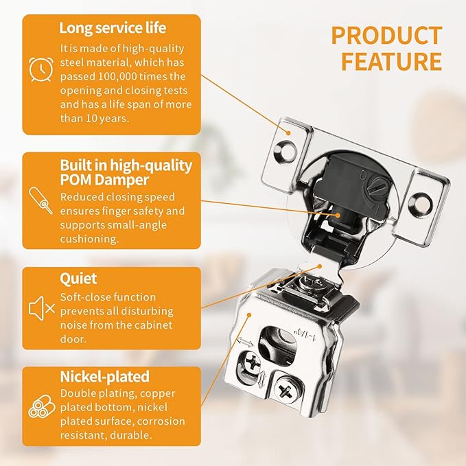 10 Pack 1-1/4" 4D Overlay Soft Close Concealed Hinges - Image 5