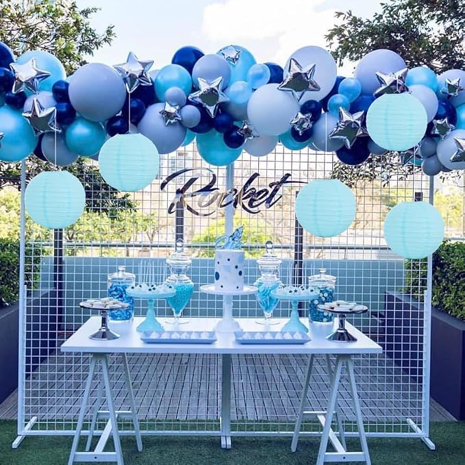 BEISHIDA 8 Inch Blue Paper Lanterns 6 Packs Hanging Round Chinese Lantern | - Image 4