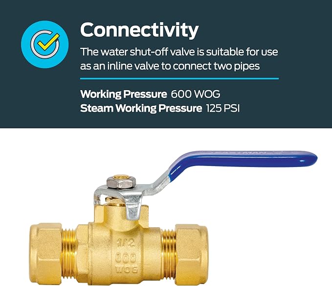 Eastman 1/2 Inch Compression Heavy Duty Full Port Ball Valve, Brass Plumbing - Image 3