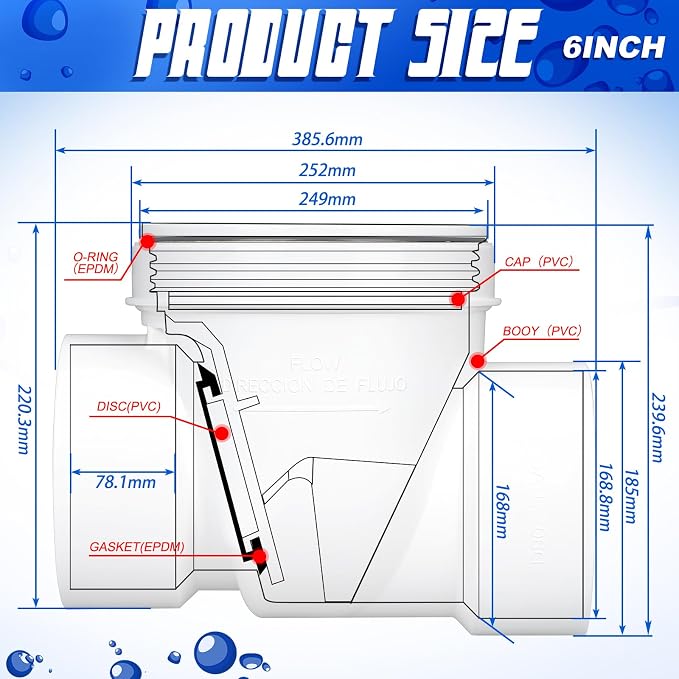 Tondiamo 6 Inch Backwater Valve Drain Backflow Preventer Valve Prevent Sewage - Image 2