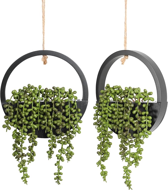 2pcs Artificial Succulents Hanging Plants 20.1'' Fake String of Pearls in Pot by FloweroyalCrafts