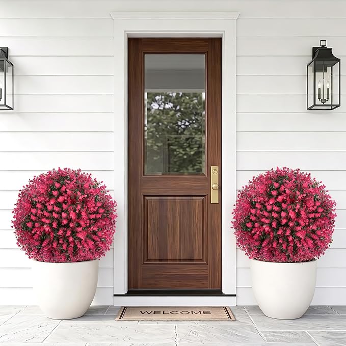 Artificial Red Eucalyptus Topiary Ball Tree, UV Resistant Faux Evergreen Trees - Image 7
