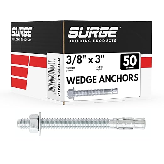 3/8" x 3" Zinc-Plated Wedge Anchors by SurgeBuildingProducts