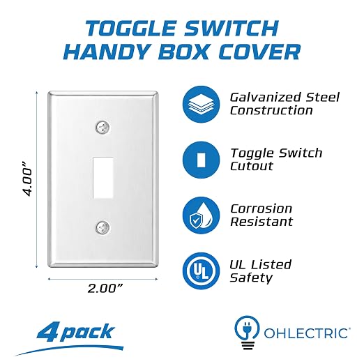 4 Pack - 4x2 Single Gang Rectangle Toggle Switch Outlet Cover, Fire Rated | - Image 2