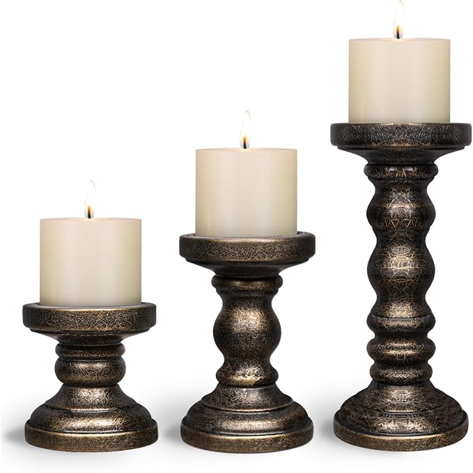 Candle Holder for Pillar Candle Set of 3, Farmhouse Wood Candle Holder by CEDARLUX