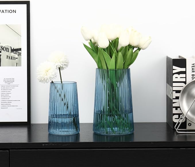 Ribbed Flower Vases Set of 2, Flower Vase - Image 3