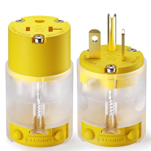 ELEGRP Lighted Straight Blade Electrical Plug and Connector Set 20 Amp 125 Volt by ELEGRP%7CELEGROUP