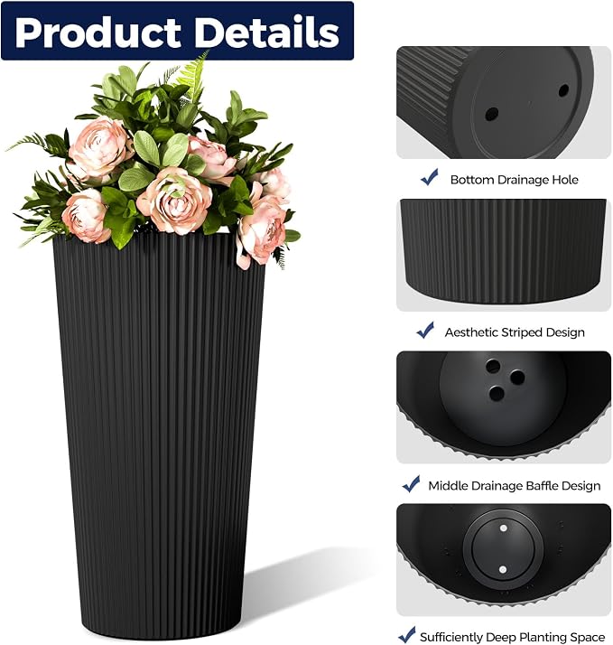 24" Tall Planters for Outdoor Plants Set of 2 - Image 4