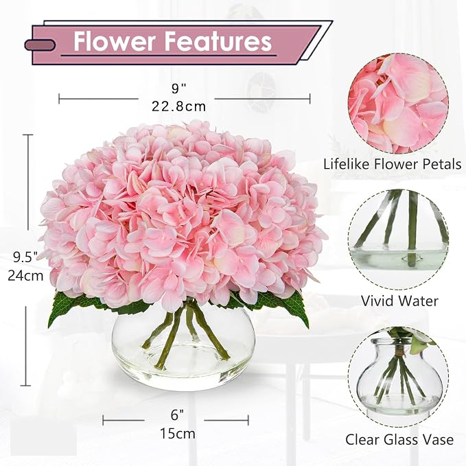 Hollyone Pink Hydrangea Artificial Flowers - Image 2