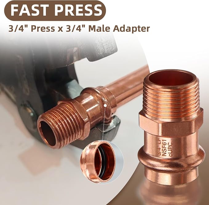 Copper Press Fittings 12pk, 3/4" Press x 3/4"NPT Copper Press Male Adapter | - Image 5