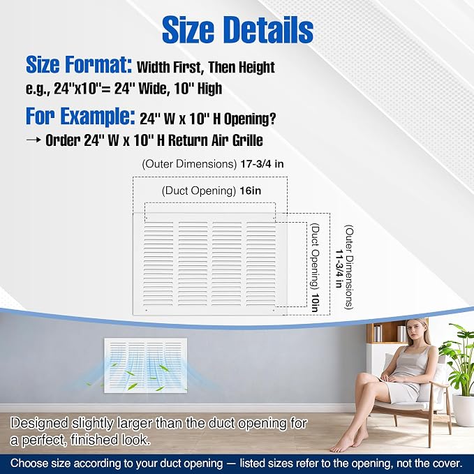 Fancat 16"W x 10"H Return Air Grille, Steel HVAC Return Air Vent Cover - Image 4