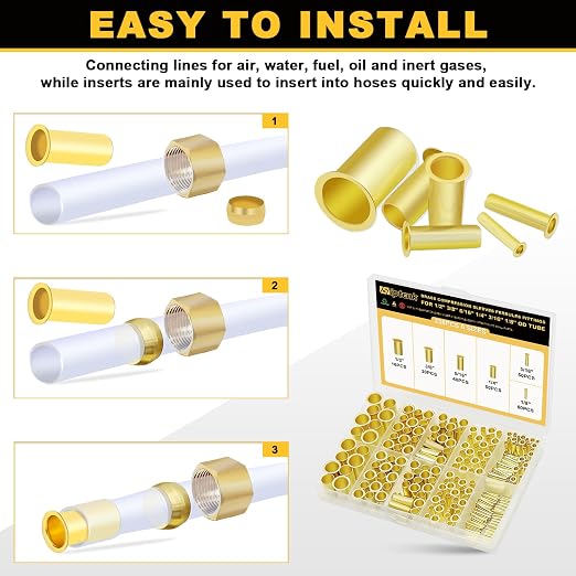 Siptenk 236PCS 1/2" 3/8" 5/16" 1/4" 3/16" 1/8"Brass Compression Tube Insert | 6 - Image 5