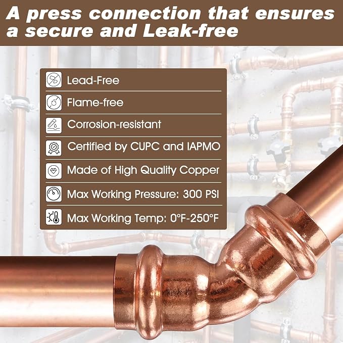 Copper Press Fittings 3/4 inch, 12PKCopper Coupling 45 Degree Elbow Coupling | - Image 3