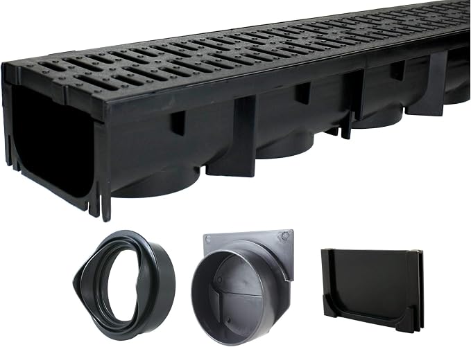 URA WATER - Model UA-100 - Drainage Trench Set - Channel Drain - Black Plastic by URAWATER