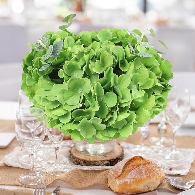 AVIVIHO 65pcs Fake Flowers Green Hydrangea Artificial Flowers Bulk Silk Flowers - Image 2