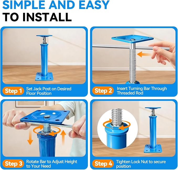 11" - 16" House Jacks for Leveling, 4 Pack Screw Jacks Post | 10000 Max Load - Image 6