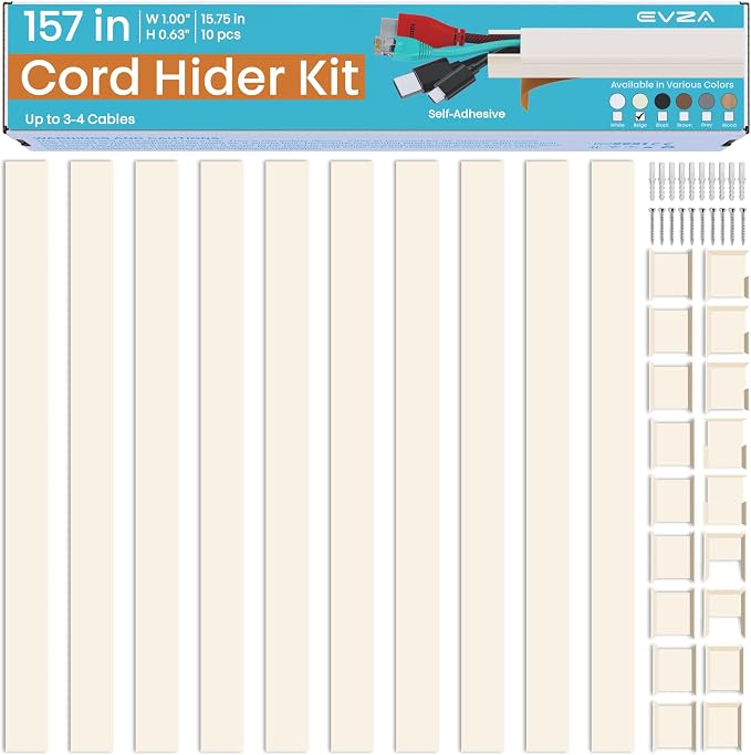Beige Cord Cover Wire Hiders - 157in Cord Hider Wall Mounted TV - Image 2
