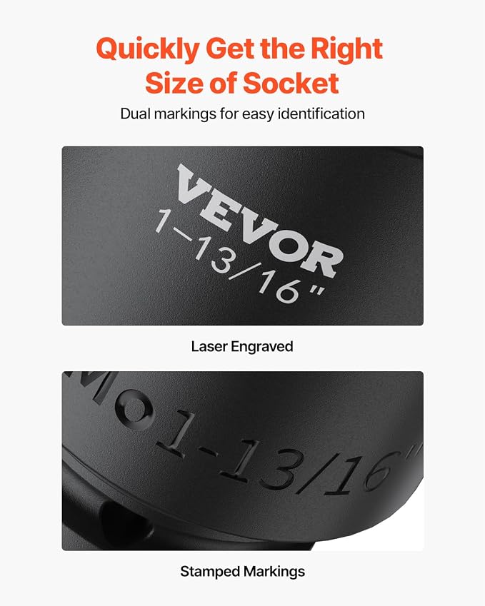 VEVOR 3/4 Inch Impact Socket Set, SAE 3/4-2-1/2 Inch | 6-Point Sockets - Image 4