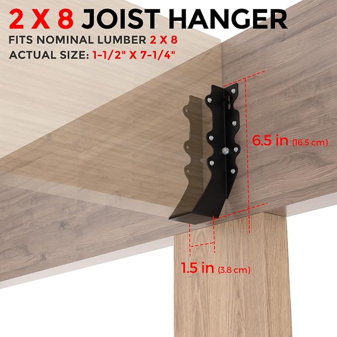 25Pcs Black 2x8 Joist Hangers for Wood, 18 Gauge Metal Face Mount Joist Hanger - Image 3