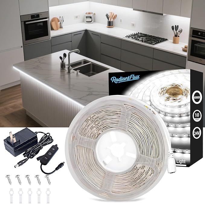 Under Cabinet Lighting Kit Small Led Strip Lights 10 ft White, Dimmable by RadiantFlux