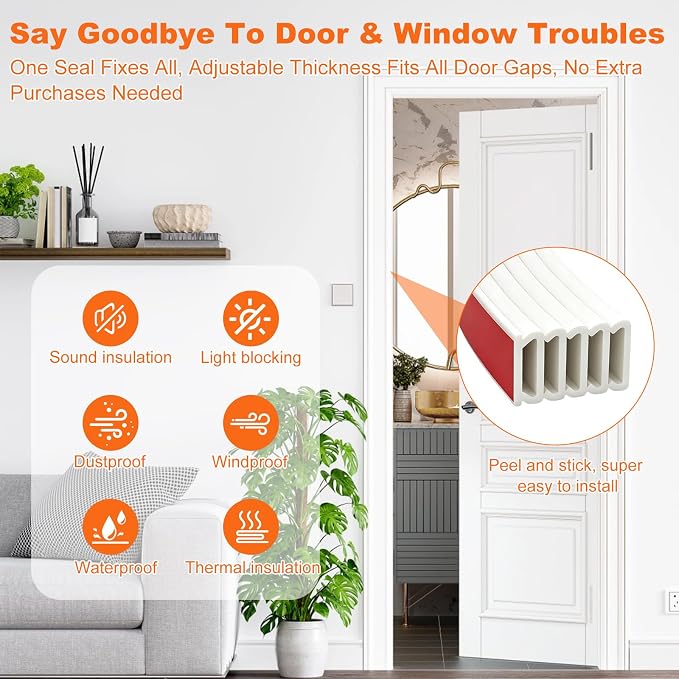 5-Layer Self-Adhesive Weather Stripping Door Seal, Soundproof Draft Stopper - Image 5