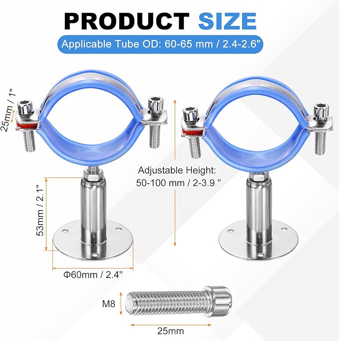 HARFINGTON 2 Set Wall Mount Ceiling Mount Pipe Supports 304 Stainless Steel - Image 2