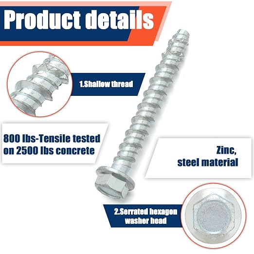 Tandefio 150 Pack 5/16 x 3 Concrete Anchors and Screw Kits Galvanized | Large - Image 3