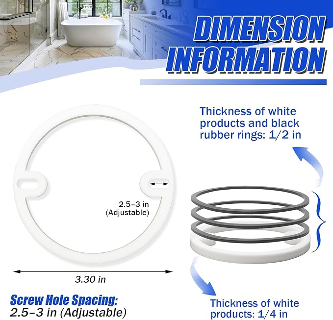 2-1/2“–3” Strainers Shower Drain Height Extension Kit, Screw Hole Spacing: - Image 4