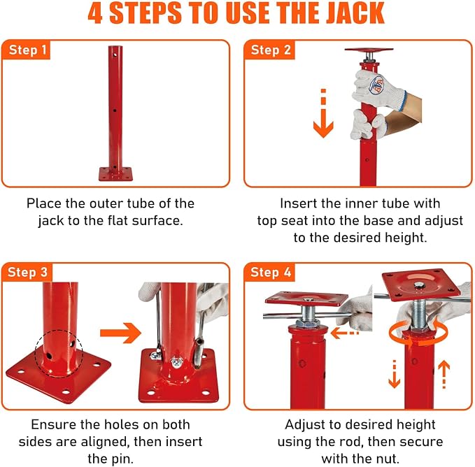 4 Pack House Floor Jacks, 11023 LBS Max Load | Adjustable House Leveling Post - Image 7