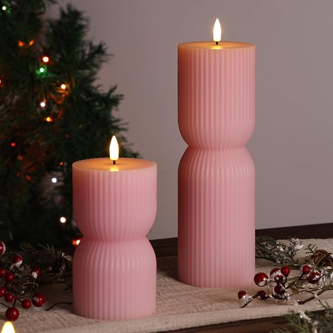 Pink Ribbed Flameless Pillar Candles - Image 9