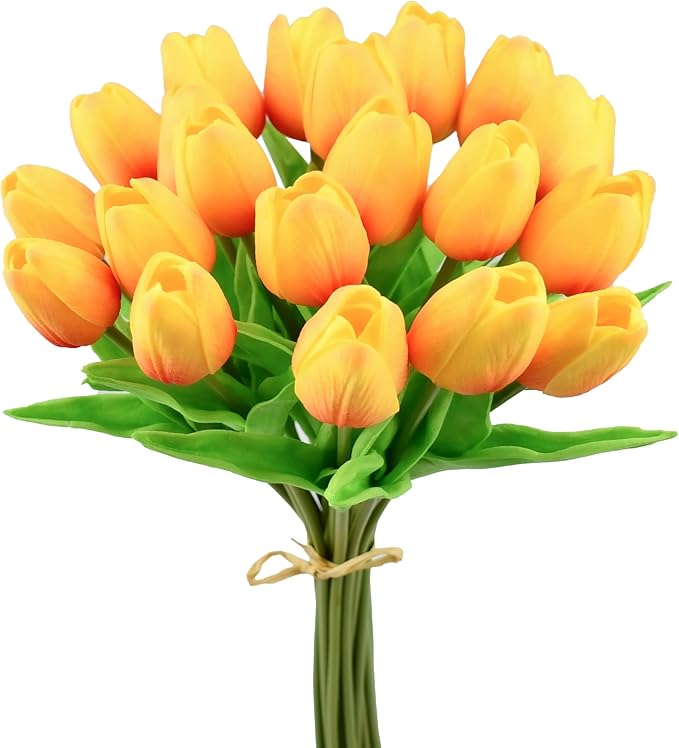 Mandy's 20pcs Artificial Sunset Tulips | 13.5 Inch Lifelike PU Tulips Faux by Mandys