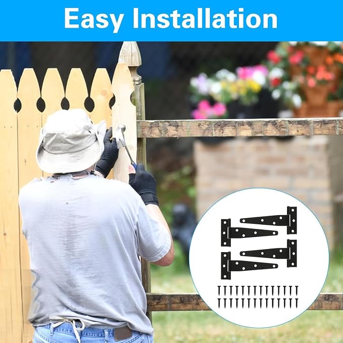 4 Pack 5 Inch T Strap Hinges Heavy Duty Black Outdoor Tee Hinge | Shed Door - Image 4