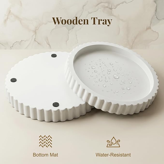 FGU 2 Pack Round Wood Decorative Trays - Image 3