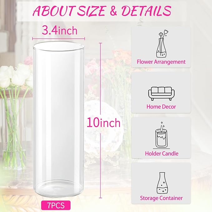 7pcs Glass Cylinder Vases for Centerpieces - Image 2