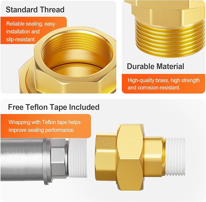 GASHER 2PCS 1/2" NPT Brass Union Pipe Fitting | 1/2 Inch Male x 1/2 Inch Female - Image 4