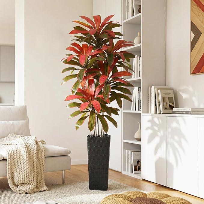 Artificial Dracaena Tree: 7FT Fake Plants Silk Faux Trees（Black Pot） | - Image 8