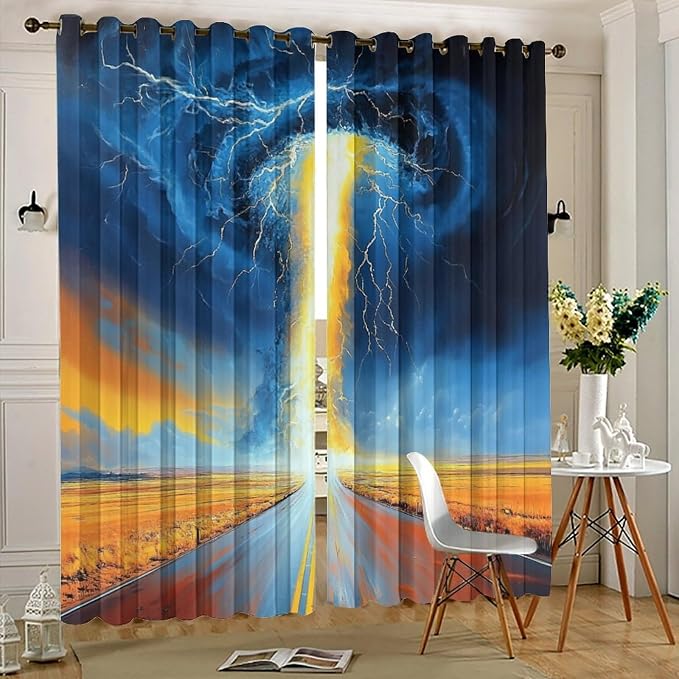 Gothic Tornado Clouds Road Blackout Curtains - Image 5