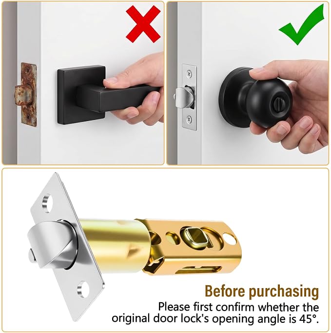 Adjustable Deadlatch Door Knob Latch 2-3/8" or 2-3/4" Universal Door Lock - Image 4