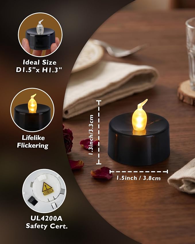 Homemory 12-Pack Black Flameless Battery Tealight Candles, 200+ Hours | - Image 2