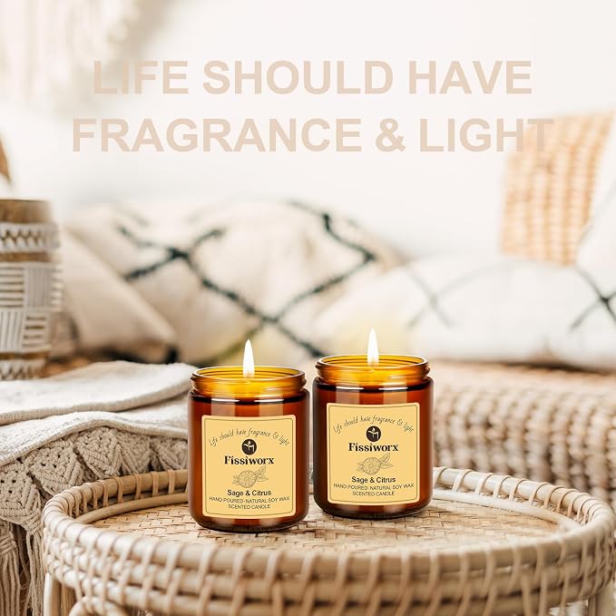 Sage & Citrus Scented Candle Set 2 Pack – Natural Soy Wax Hand-Poured – 60 Hour - Image 2