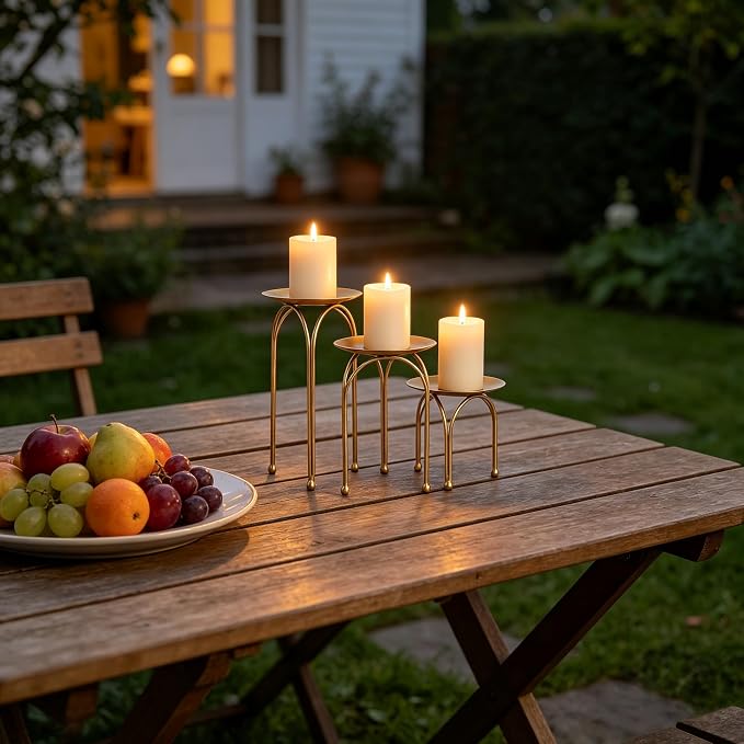 Hosley Style Gold Iron Pillar Candle Holders - Image 6
