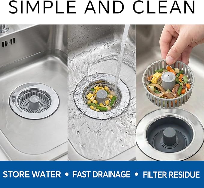 Kitchen Sink Stopper, 3 in 1 Pop Up Kitchen Sink Drain Strainer, - Image 9