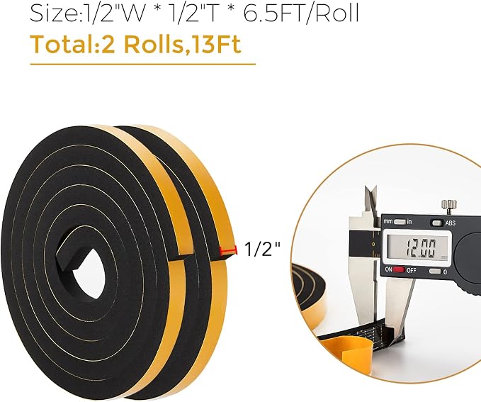 Ravinte Weather Stripping Door Seal, 1/2 x 1/2 Adhesive Foam Tape, 13 FT | - Image 3