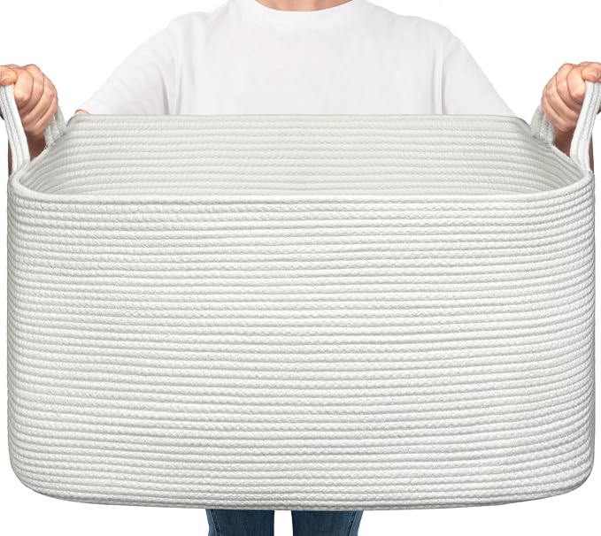 Goodpick Large Woven Rope Blanket Basket, 75L | 21.6'' x 14.9'' x 11.8'' by Goodpick